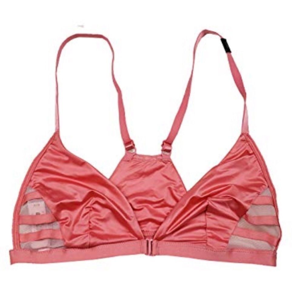 Victorias Secret Satin mesh Strappy front closure bralette bra Coral